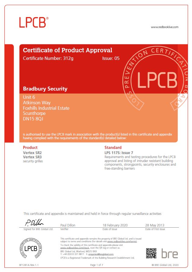 Vertex LPS 1175 Certificate