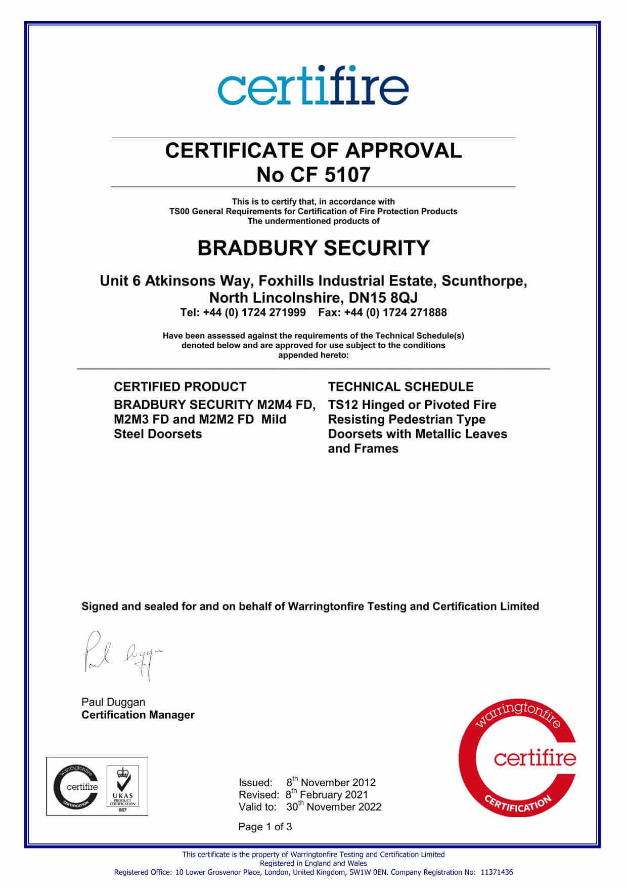 CF5107 certifire certificate