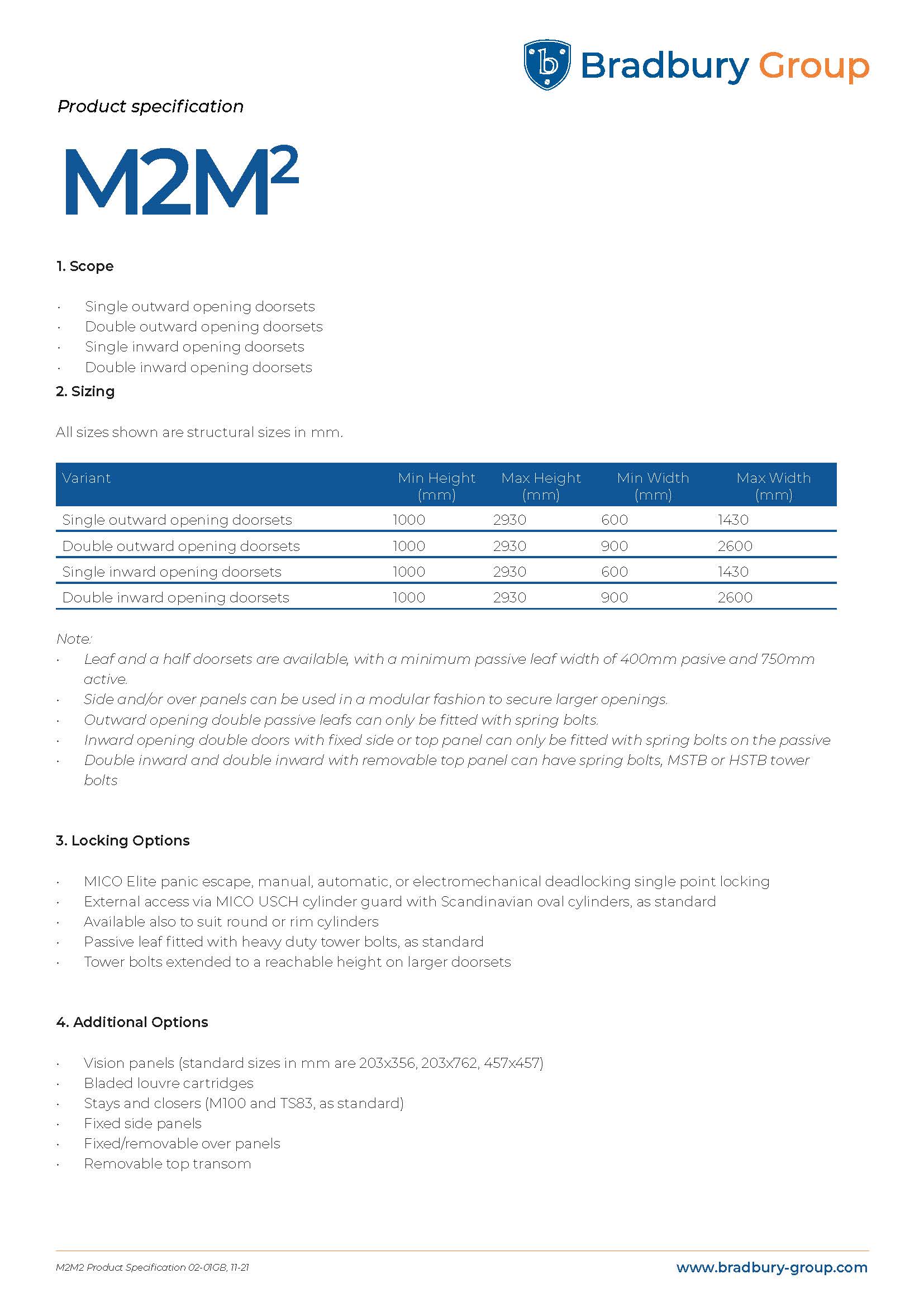 M2M2 Steel doorset product specification