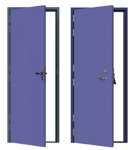 Two purple acoustic steel doors.