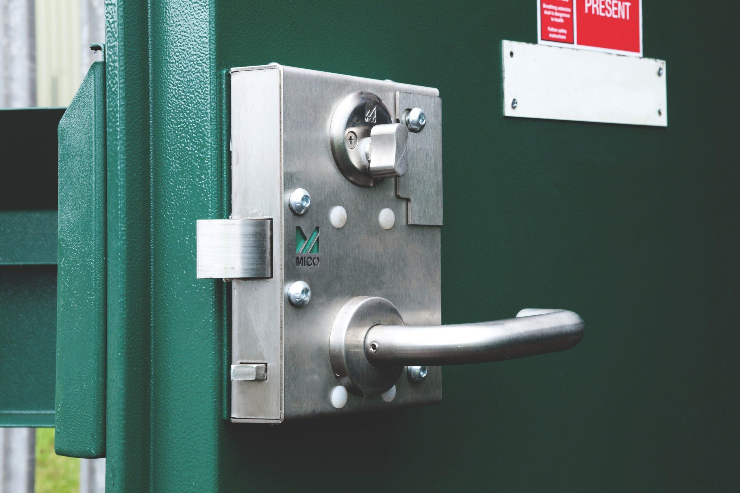 Steel security door lock.