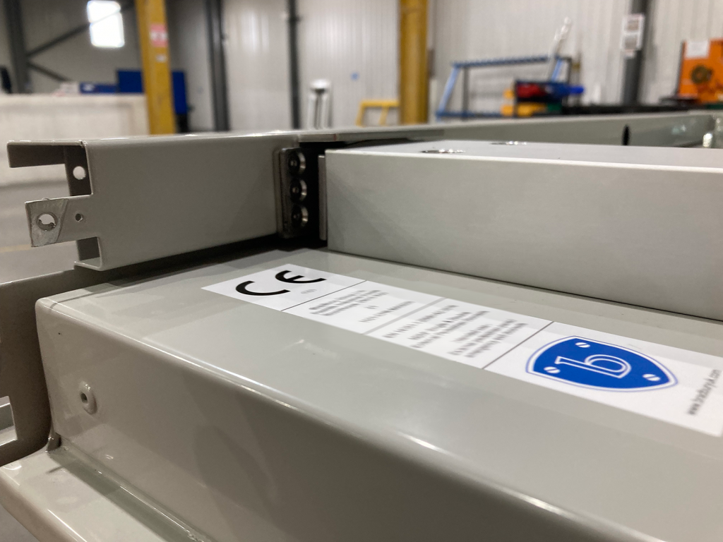 steel door with CE label and brand shield