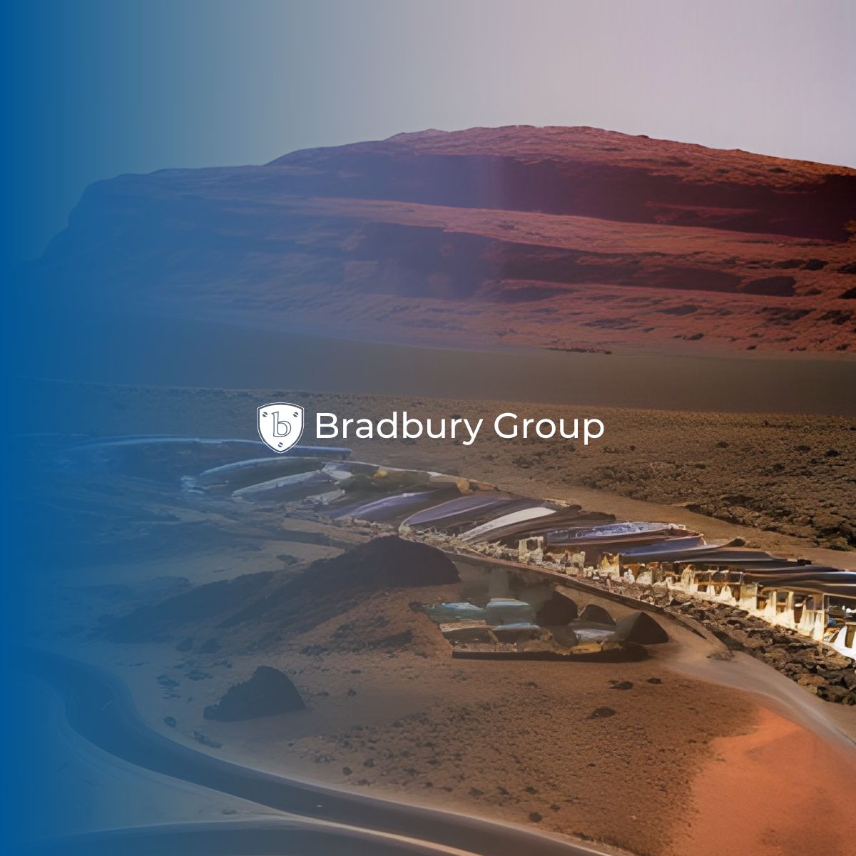An edit of life on Mars' surface with the Bradbury Group logo in front of the image.